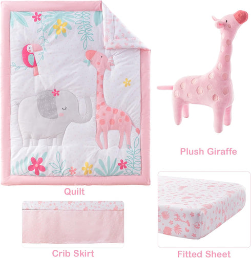 Set 4 Set Set Baby Crib Bedding with Baby Blanket Bundle, Piece Cartoon Crib Bedding & Soft Warm Baby Receiving