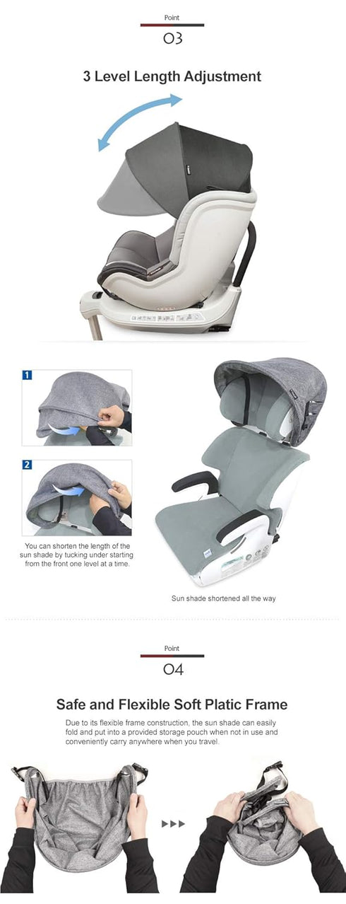 Black Grey Manito Sun Shade Extender for Car Seat
