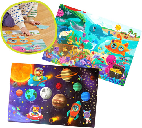 B. toys Gigantic Jigsaw 2-Pack, Sea & Solar System 48-Piece Floor Puzzles for Kids - Educational Toys