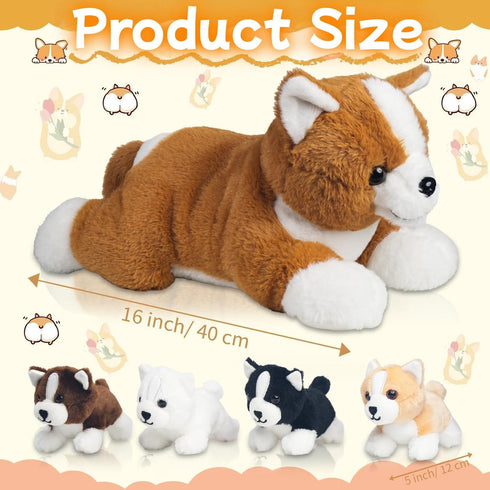 5 16" Mommy 4 Pieces Corgi Dog Stuffed Animal with Babies Puppies Inside Stuffed Corgi Dog Plush Toy with Baby Puppy