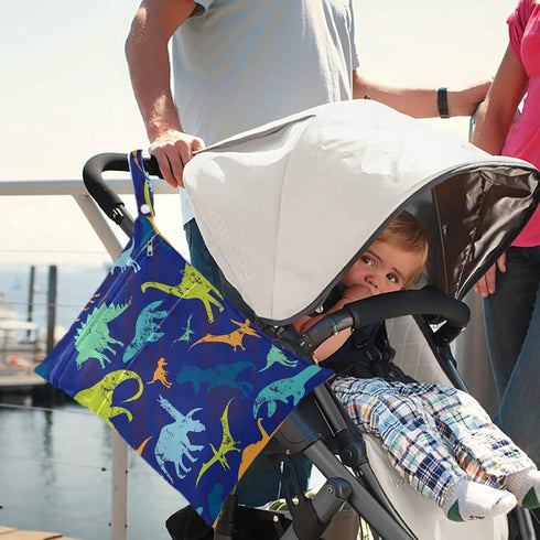 visesunny 2Pcs Vintage Dinosaur Animal Wet Bag with Zippered Pockets Washable Reusable Roomy Diaper Bag