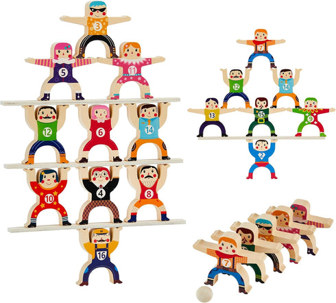 Wooden Stacking Toys, 16Pcs Balancing Building Blocks Game for 3-6 Years Old Kids, Circus Hercules Acrobatic Troupe Toy