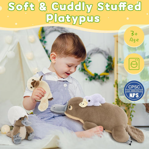 21" 3 2 Tezituor Platypus Stuffed Animal with Babies & Eggs, Cute Realistic Platypus Plush Toys for Kids, Christmas