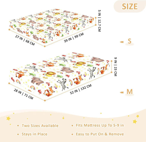 miaozhen 1 Pack 52x28 Cotton Baby Crib Sheets Comfy Breathable Watercolor Animal Lion Fox Toddler Mattress Sheet