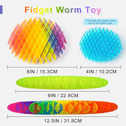 Yisryerow 3-Pack Fidget Worm Toy | Sensory Toys for Adults & Kids with Autism ADHD | Quiet Desk Fidgets | Anxiety