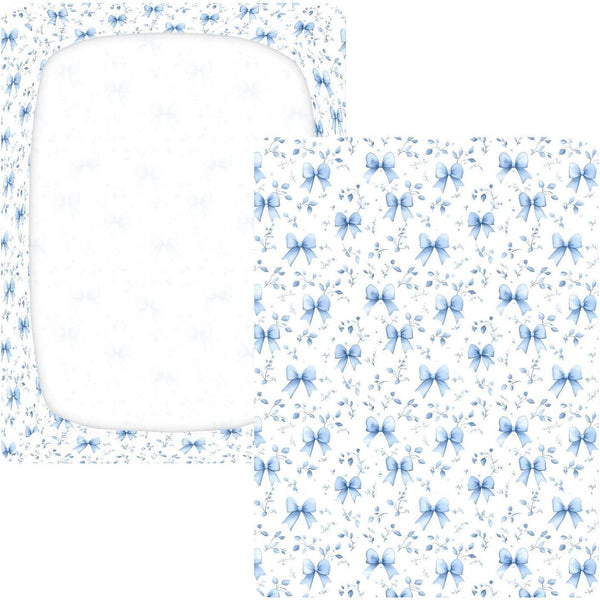Cotton Crib Sheets for Boys or Girls Blue Bow Leaves Pattern, Soft