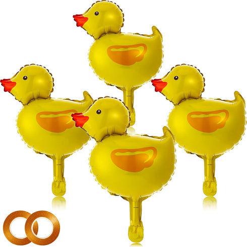 16 Pieces Mini Duck Foil Balloons with 2 Rolls Gold Ribbons for Farm Animal Birthday Baby Shower Party Decoration