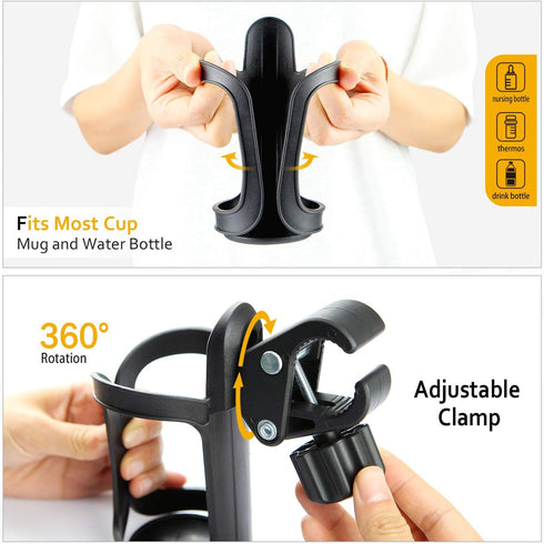 Universal Stroller Cup Holders, Pack of 2 Adjustable Pram Bottle Organizer for Bikes, Trolleys, Walkers, Wheelchairs