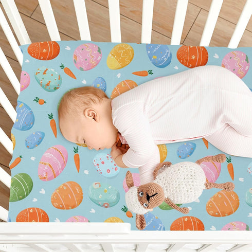 Pigsaly 27x39 Inch Crib Sheets Carrots Colorful Easter Eggs Baby Sheet for Standard Crib Mattress Boys Girls Toddler