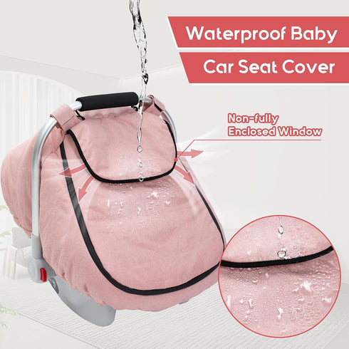 Winter Baby Car Seat Cover, Waterproof Carseat Cover with Zipper Peep Window, Warm Sherpa Fleece Lining, Universal