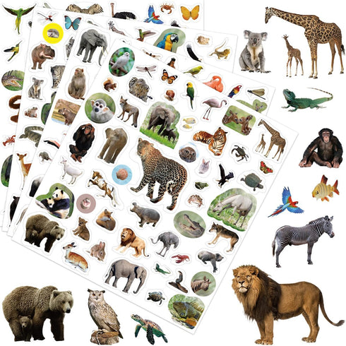Animal Stickers Jungle Theme, 8 Sheets Wild Safari Decals for Kids Scrapbooking, 400 Pcs Party Favors
