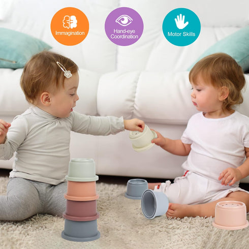 Baby Stacking Cups Bath Toy for Toddlers 1-3, 8 PCS Stackable Nesting Cups for 6-12 Months, Montessori Gift