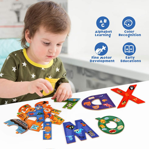 3-5, 3+, SYNARRY Wooden Alphabet Puzzles for Kids Ages ABC Learning for Toddlers Ages Sight Words Letter Puzzles