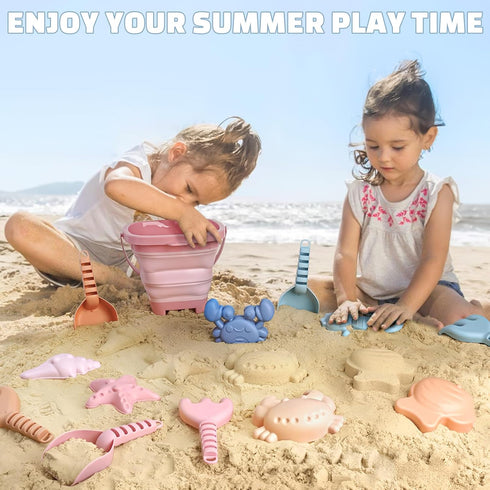 Set 3-10, 3 Pack Set Dreamon Beach Toys for Kids Collapsible Sand Buckets with Beach Molds and Mesh Bag, Shovels Sand