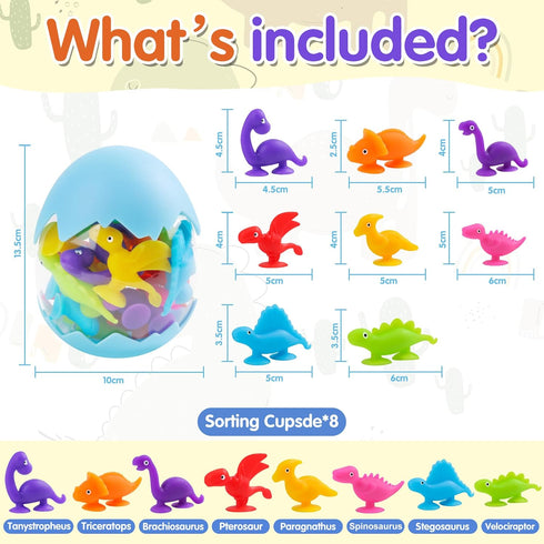 Baby Suction Cups - 16PCS Silicone Dinosaur Sucker Toys with Eggshell Storage, Sensory Bath Toys for Ages 4-8