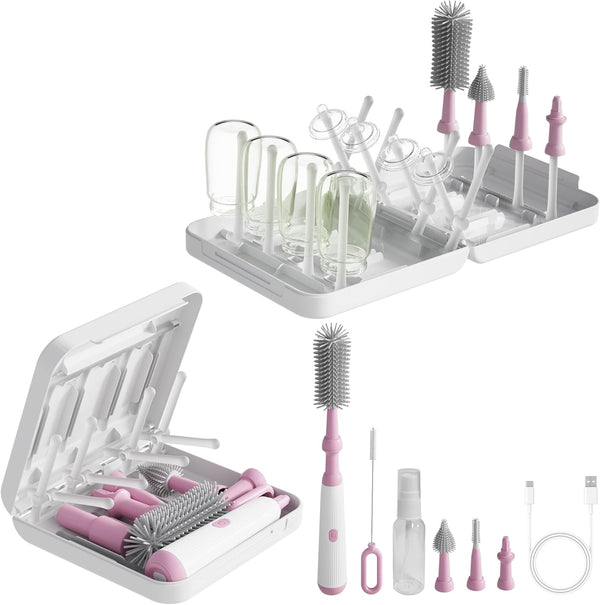 Powerful Electric Baby Bottle Brush Cleaner Set,Complete with Silicone Bottle/Nipple/Gap/Straw Brushes,Plus a