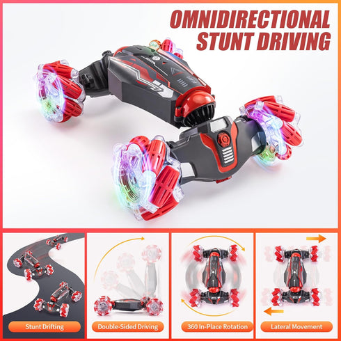 4WD Stunt Car, 2.4 GHz Gesture Sensor RC Cars, Double-Sided Vehicle 360° Flip Buggy with Music Spray, Best Gift for
