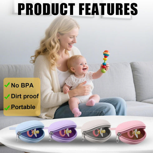 Qiuruoo 2 Pack 2 Pacifier Holder Bag, Newborn Baby Portable Silicone Pacifier Holder Case, Silicone Holder for Diaper