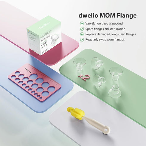 Dwelio 10PCS 13/15/17/19/21mm 24mm Flange Sizing Kit with Silicone Flange Inserts & Nipple Measurement Tool & Cleaning