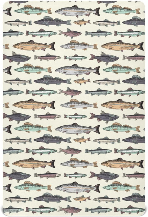 J JOYSAY Vintage Fishes Fitted Crib Sheet for Boys Girls Baby Crib Sheet Crib