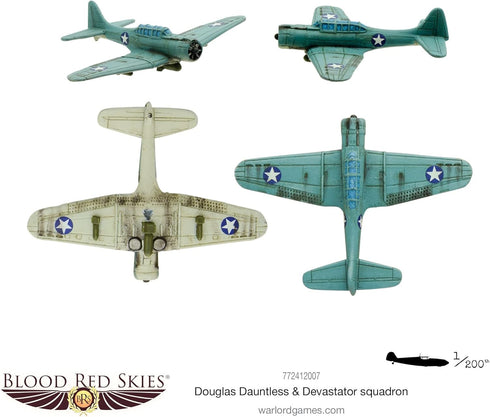Warlord Blood Red Skies Douglas Dauntless & Devastator Squadron 1:200 WWII Table Top War Game 772412007, Unpainted