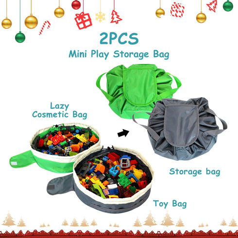 SUMBABO 2 Toy Storage Bag for Lego - PCS Mini Toy Play Mat Bag by Drawstring (Green and Grey)