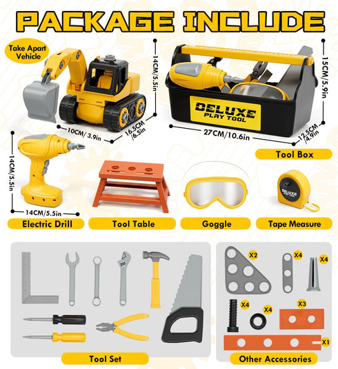 Set 3 3-5 Lehoo Castle Kids Tool with Electric Toy Drill and Tool Box, Construction Toys for Year Old Boys Birthday