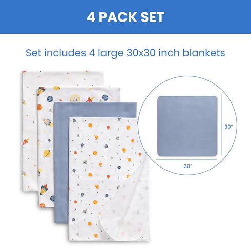 Delta Children 100% Cotton Flannel Baby Receiving Blankets for Girls and Boys, 30x30 Inches (Pack of 4), Space