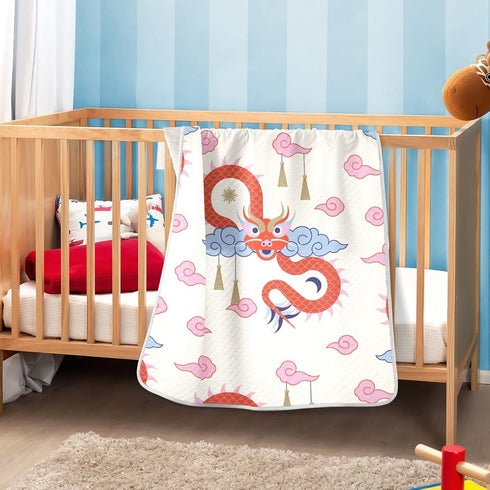 xigua Chinese Dragon Pattern Baby Blankets, 30 x 40 Inch, Super Soft Toddler Newborn Blanket, Double Layer for Crib