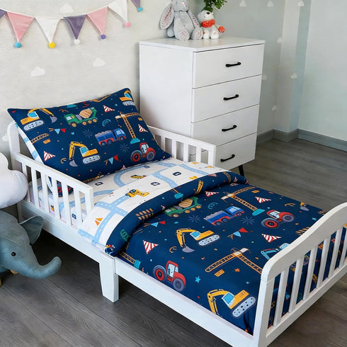 NTBED 4 Pieces Construction Truck Toddler Bedding Set for Baby Boys, Flags