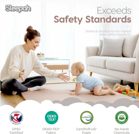 (50" 50") Tummy 1.5" Baby Play Mat for Floor x Waterproof Vegan Leather - Easy to Clean w Removable Cover - Mat