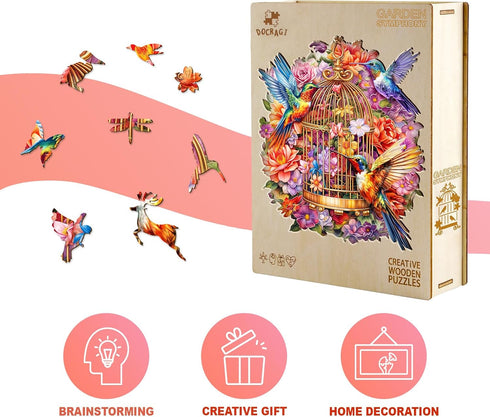 Wooden Puzzle - Garden Symphony Jigsaw Puzzles 260 Pieces, Unique Shape Wooden Puzzles for Adults and Kids