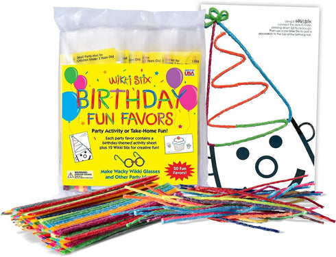 WIKKI STIX Birthday Fun Favors, Pack of 20 Individual Fun Favors with Birthday Themed Play Sheet