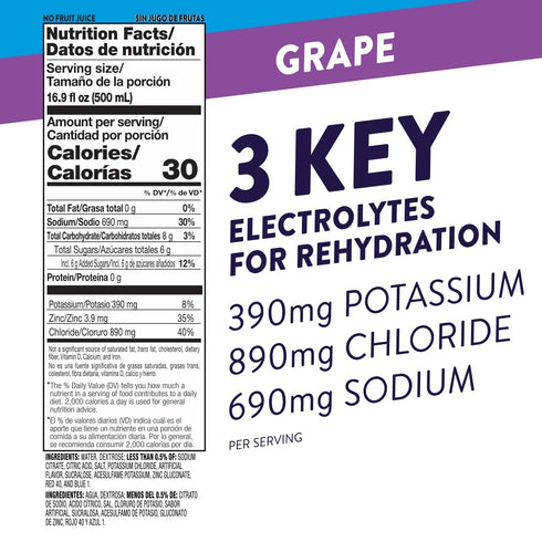 16.9 Oz (Pack 12) Pedialyte Electrolyte Solution, Grape, Hydration Drink, Fl