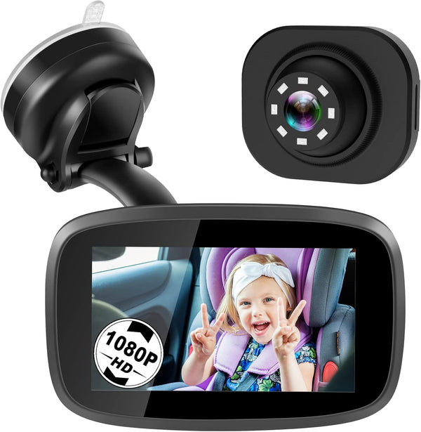 Shybaby 1080P Baby Car Mirror, 4.3" Baby Car Camera Monitor with 170 Wide