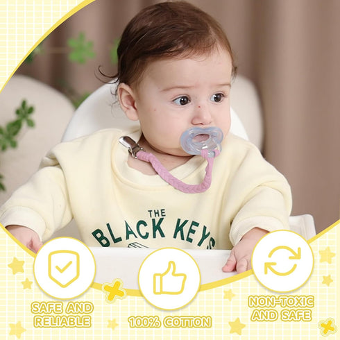 4 100% 4 Pack) Pcs Pacifier Clip, Pacifier Clips for Boys & Baby Girls Pacifier Holder Clip Binky Clips Braided