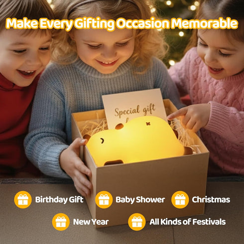 3-Level Dimming, Mewaii Snoring Sound Capybara Night Light for Kids -Silicone Breathing Capybara Gifts Lamp with Cute