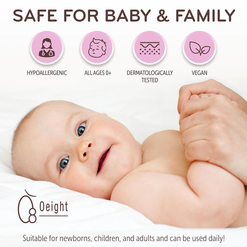 Oeight Baby Lotion is a natural body lotion for newborns and infants, ideal for sensitive skin. This gentle moisturizer