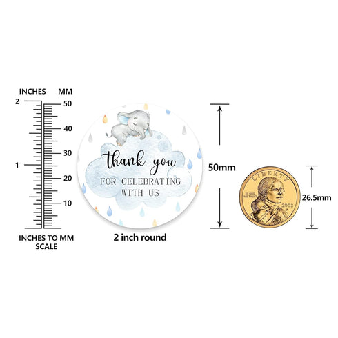 80 Elephant Baby Shower Thank You Stickers, 2 Inch Elephant Themed Favor Label Stickers