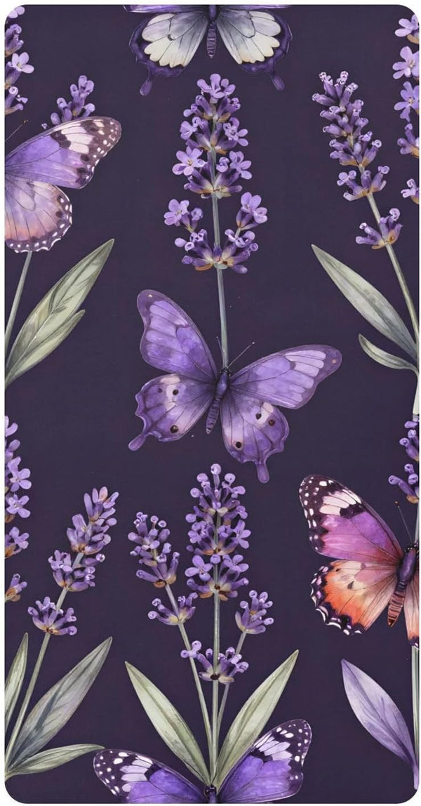 CZXW Butterflies and Lavender Flowers Crib Sheets Fitted 52" x 28" Natural Cotton