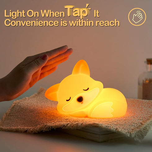 2 Dimmable, ATSUI Fox Night Light, LED Squishy Novelty Animal Lamp, Food Grade Silicone, Level Nursery Nightlight