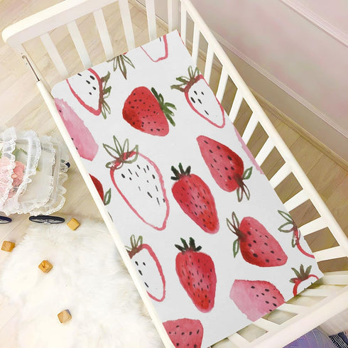 Watercolor Strawberries Fitted Crib Sheet, Soft Microfiber Baby Sheets for Standard Crib Toddler Mattress Cover 27" x