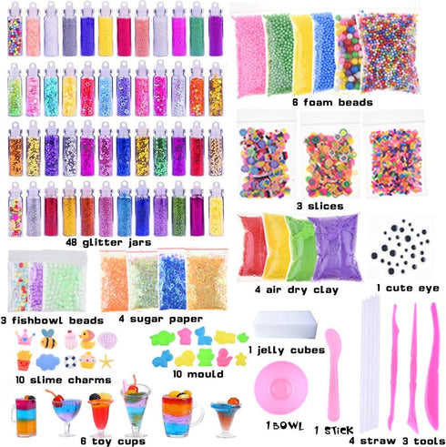 WINLIP 135 Pack 30 Slime Supplies Kit, Slime Making Kit Crystal Slime, Glitter Jars, Charms, Sugar Paper, Foam Beads