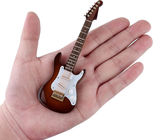 Dselvgvu 5.49"x1.76"x0.48") Wooden Miniature Electric Guitar with Stand and Case Mini Musical Instrument Electric