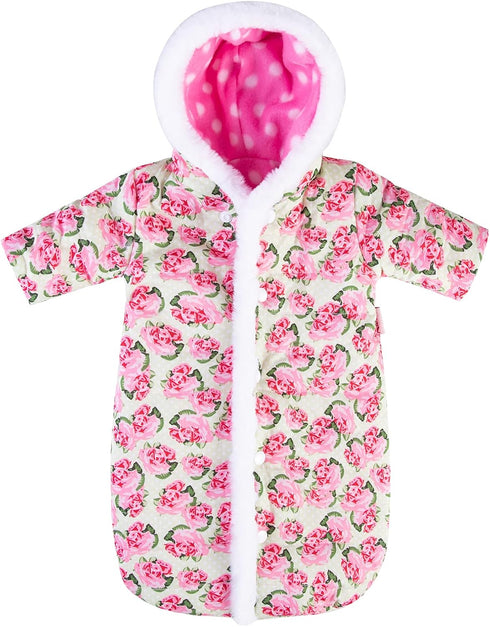18" Doll Jumpsuit Sleeping Bag Handmade Doll Clothes Hooded Romper Pink Rose Winter Hoodie Doll Accessory Soft Thick
