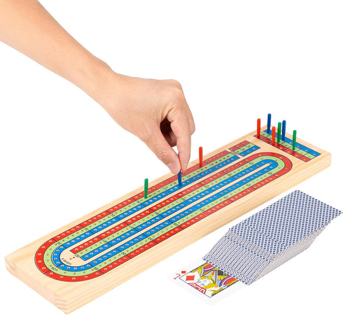 Set 2-4 9 3 8+) Cribbage Board Game - Complete Cribbage Kit for Players - Includes Pegs, Deck of Playing Cards