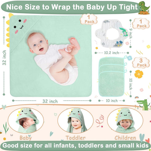 Sublaga 5 Set, 32x32 3 Set Pcs Baby Towel in Hooded Bath Towel, Pcs Baby Washcloths and Cotton Baby Bibs for Newborns