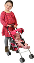 Pink Heart Design Doll Stroller with Basket - Foldable & Stylish