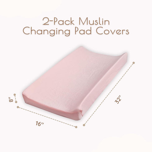 MY LITTLE ZONE 2-Pack 32"x16" 8" Baby Changing Pad Covers Girl, Changing Table Sheets, Cotton Muslin Changing Pad