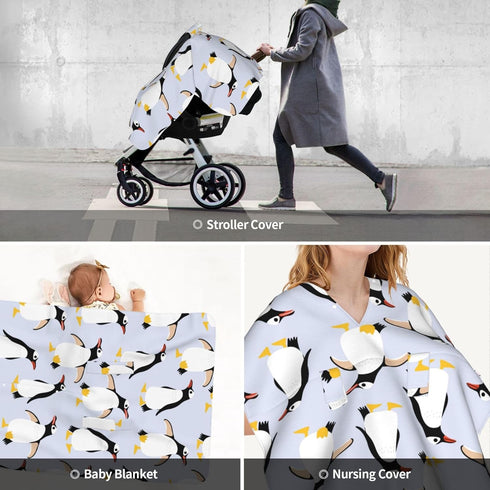 Zhbvncp Cute Penguins Baby Car Seat Cover & Breastfeeding Nursing Cover - Breathable Stretch Fabric Multi-Use Nursing